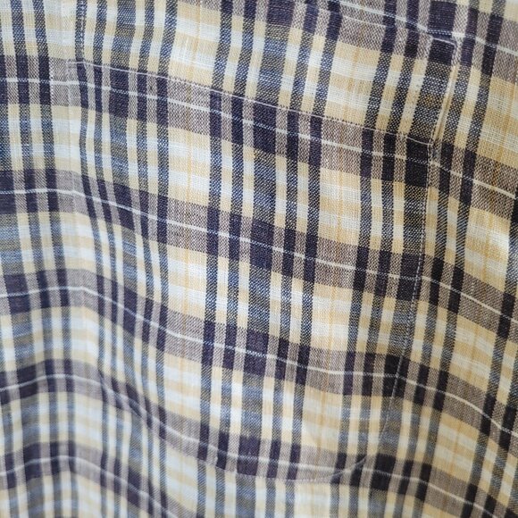 Burberry London Men's XL 100% Linen Plaid Button Down Shirt Made in USA - Picture 4 of 8